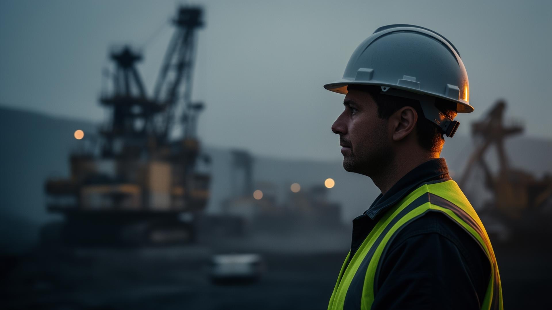 Industrial worker in high-visibility safety gear at a worksite